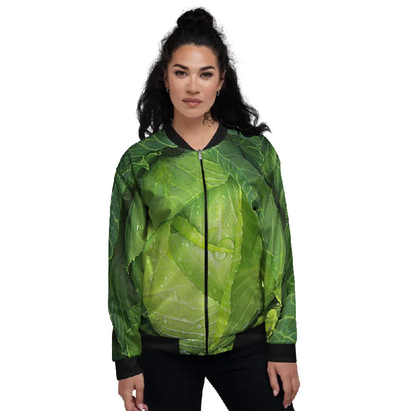 Cabbage Green Print Women's Bomber Jacket