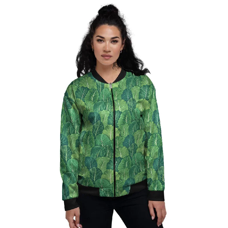 Cabbage Leaf Green Print Women's Bomber Jacket