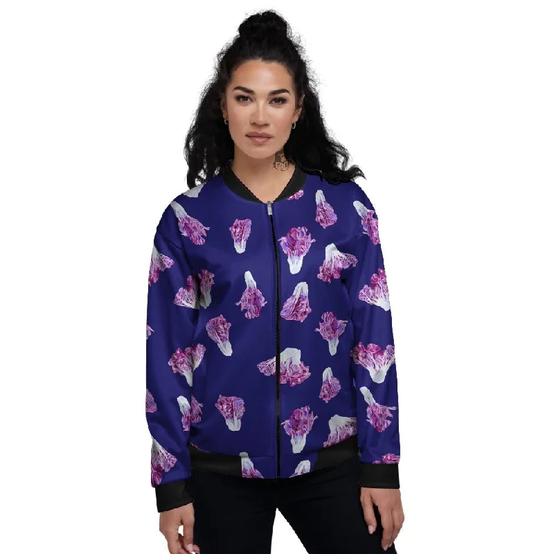 Cabbage Leaves Purple Print Pattern Women's Bomber Jacket