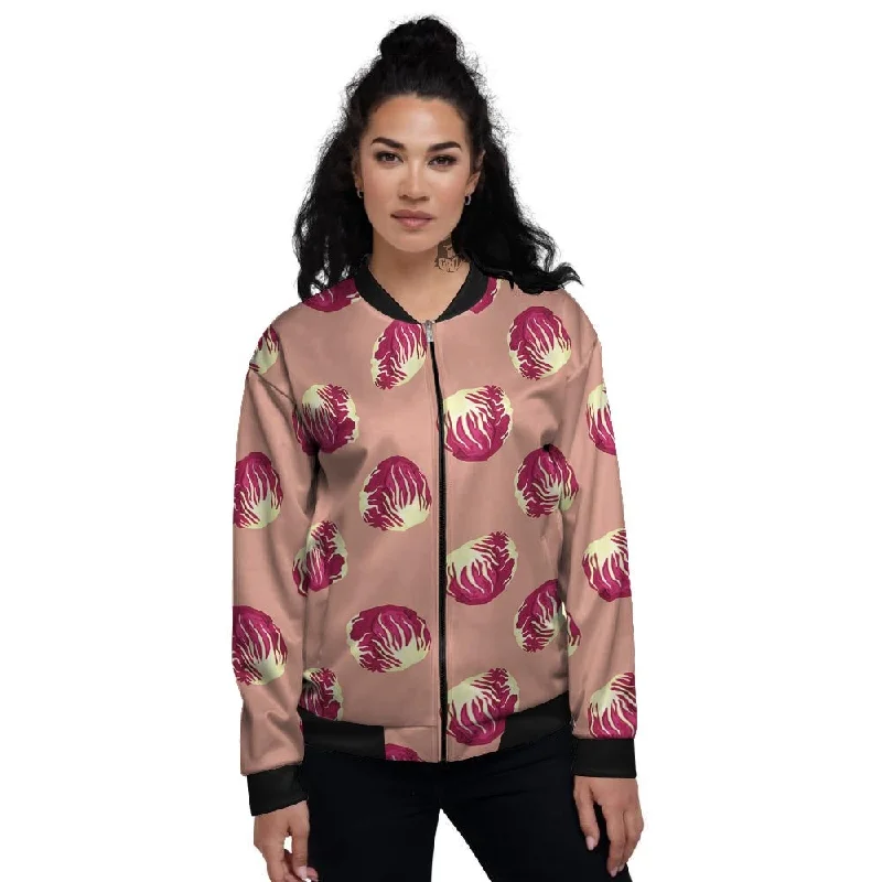 Cabbage Red Print Pattern Women's Bomber Jacket