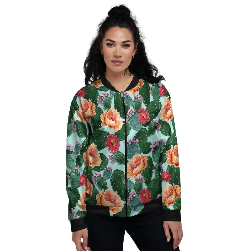 Cactus Blooming Watercolor Print Pattern Women's Bomber Jacket