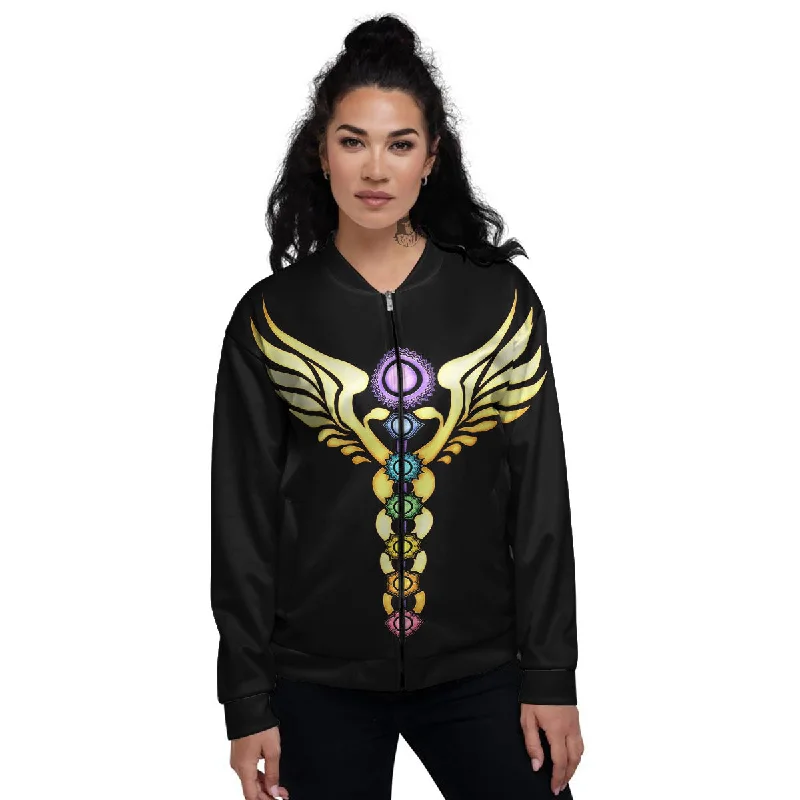 Caduceus 7 Chakras Print Women's Bomber Jacket