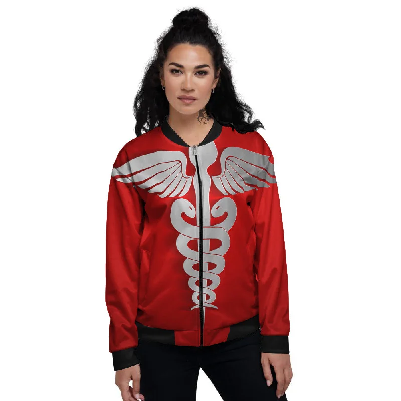 Caduceus Symbol Of Medicine Print Women's Bomber Jacket