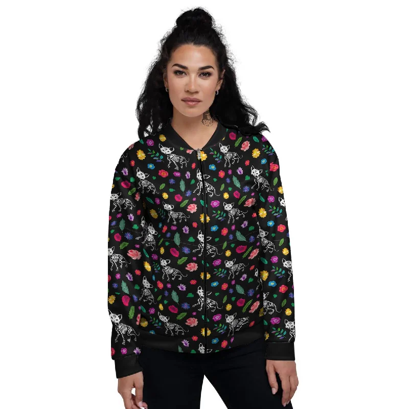 Calavera Cat Skeleton Print Pattern Women's Bomber Jacket