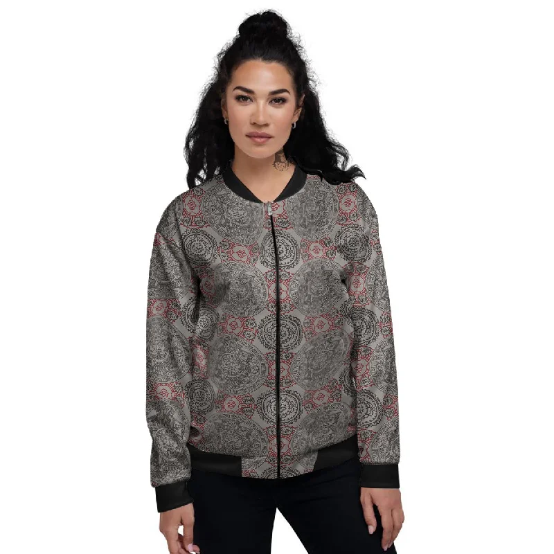 Calendar Aztec Doodle Print Pattern Women's Bomber Jacket