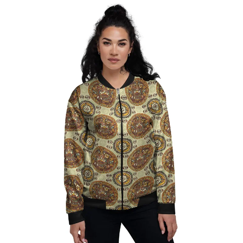 Calendar Aztec Vintage Print Pattern Women's Bomber Jacket