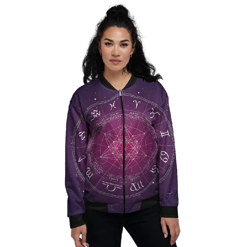 Calendar Geometric Zodiac Print Women's Bomber Jacket