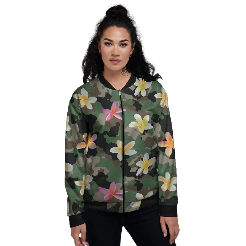 Camo Flower Military Green Print Pattern Women's Bomber Jacket