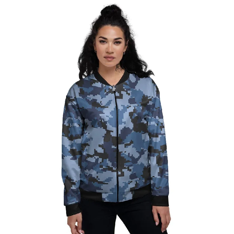 Camo Navy Digital Print Pattern Women's Bomber Jacket