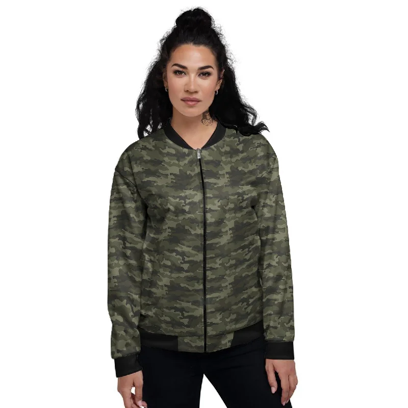 Camouflage Army Green Print Women's Bomber Jacket