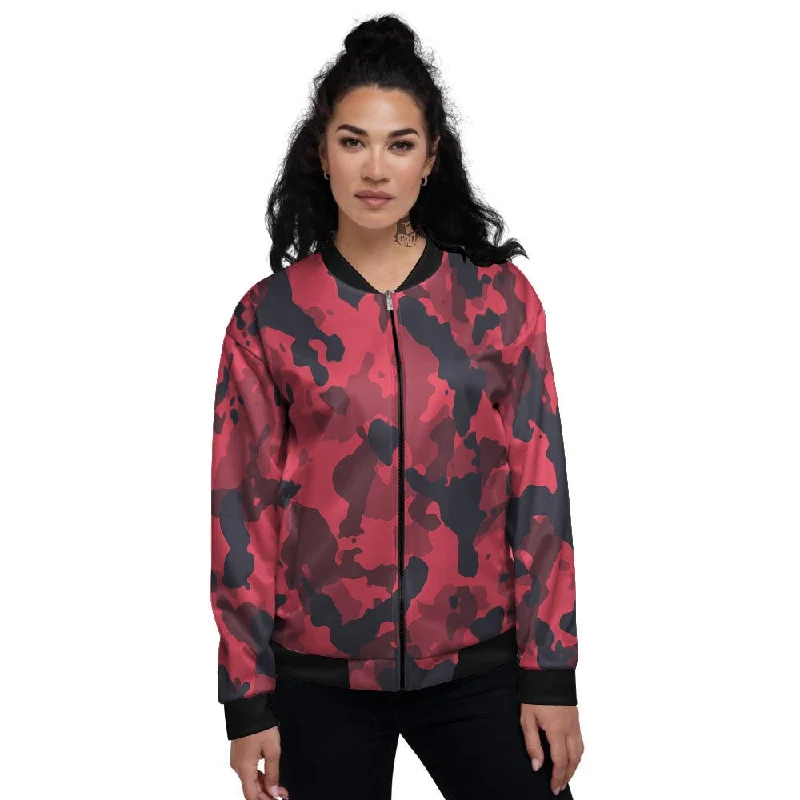 Camouflage Black And Red Print Women's Bomber Jacket