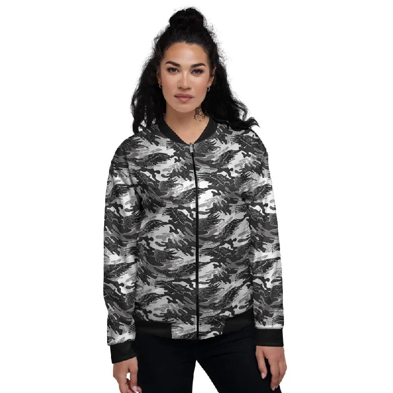 Camouflage Black Wings Print Pattern Women's Bomber Jacket