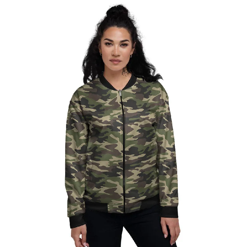 Camouflage Brown And Green Print Women's Bomber Jacket