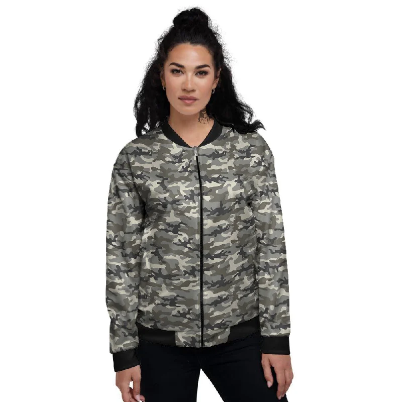 Camouflage Brown And Grey Print Women's Bomber Jacket