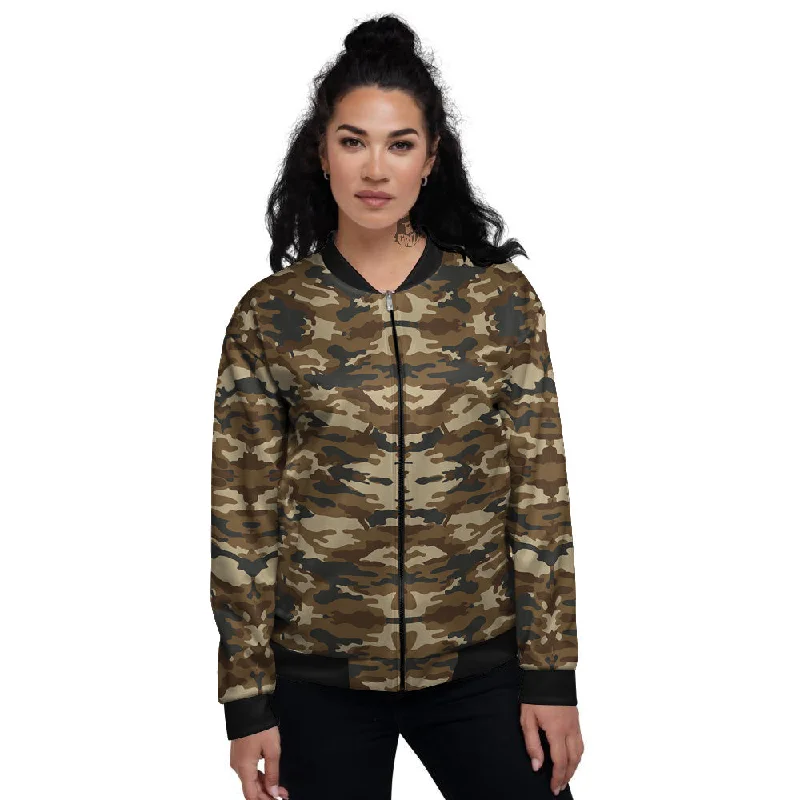 Camouflage Brown Print Women's Bomber Jacket