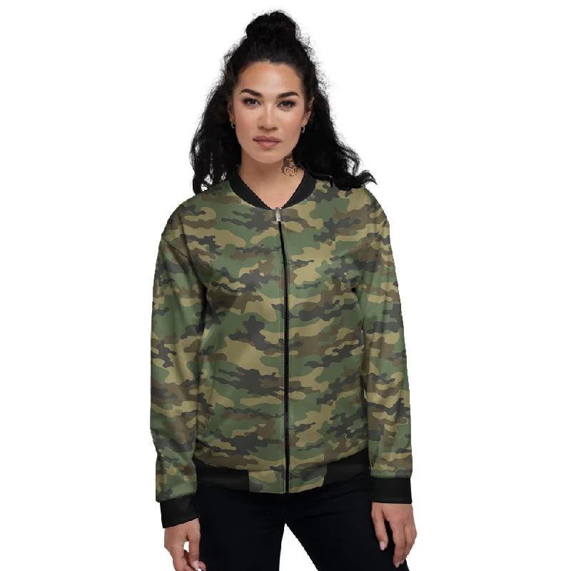 Camouflage Classic Green Print Women's Bomber Jacket