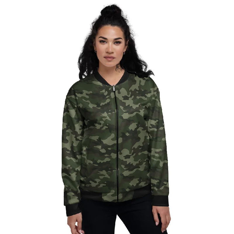 Camouflage Dark Green Print Women's Bomber Jacket