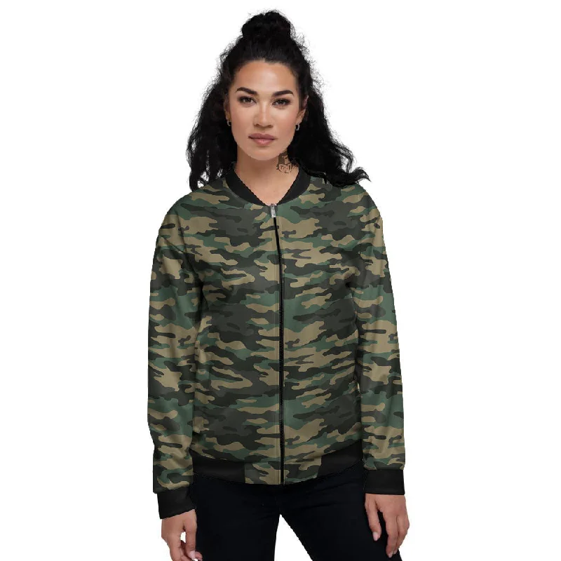 Camouflage Forest Green Print Women's Bomber Jacket