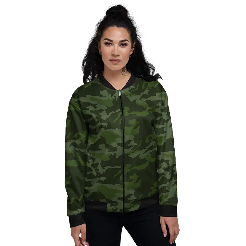 Camouflage Green And Black Print Women's Bomber Jacket