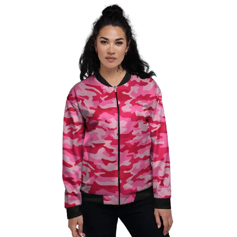 Camouflage Hot Pink Print Women's Bomber Jacket