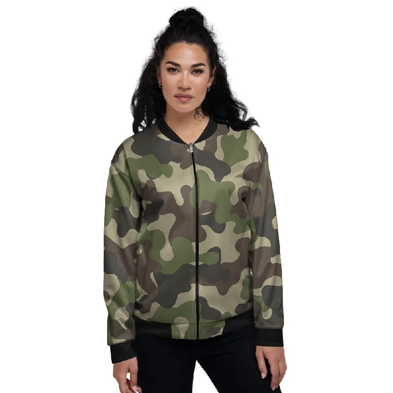 Camouflage Jungle Hunting Print Women's Bomber Jacket