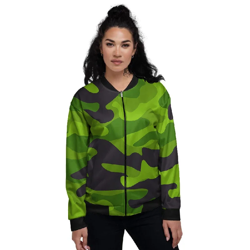 Camouflage Lime Green Print Women's Bomber Jacket