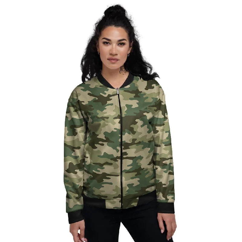 Camouflage Military Green Print Women's Bomber Jacket