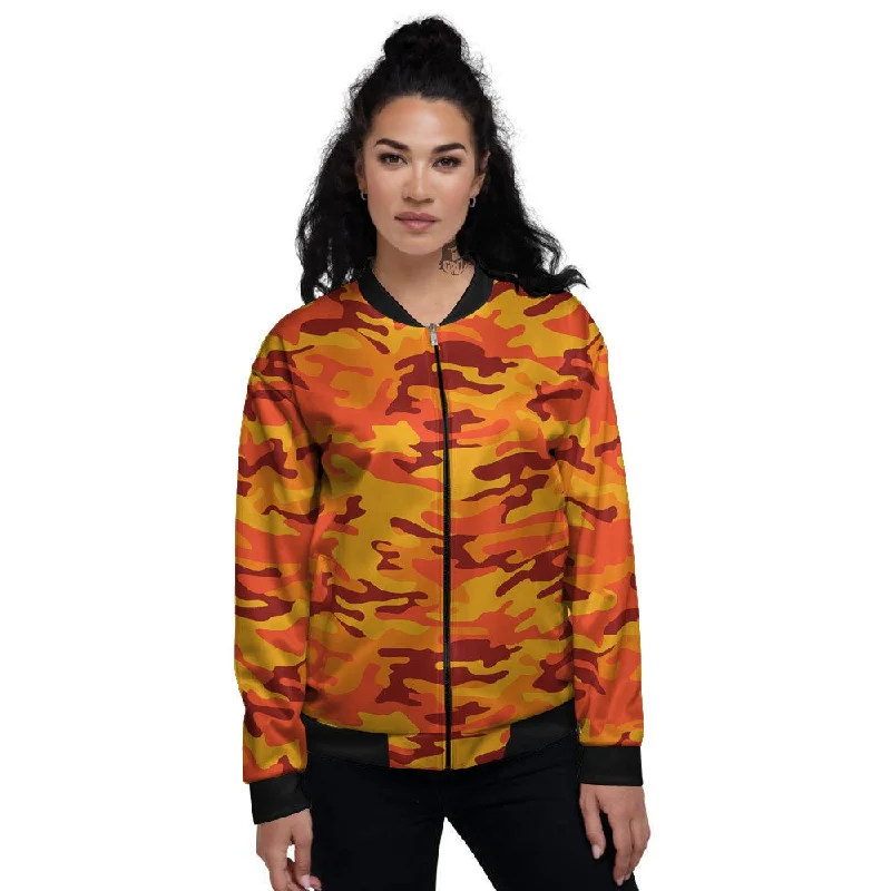 Camouflage Orange Print Women's Bomber Jacket