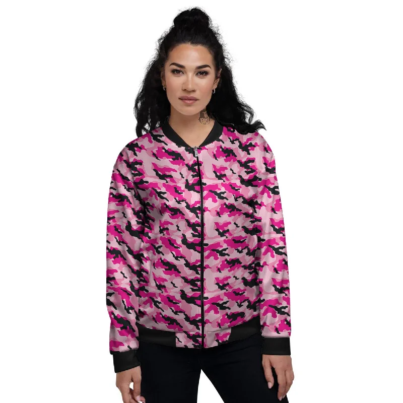 Camouflage Pink And Black Print Women's Bomber Jacket