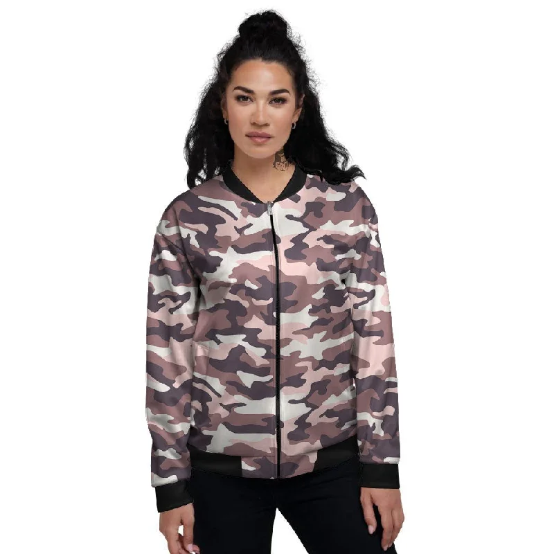 Camouflage Pink Brown Print Women's Bomber Jacket