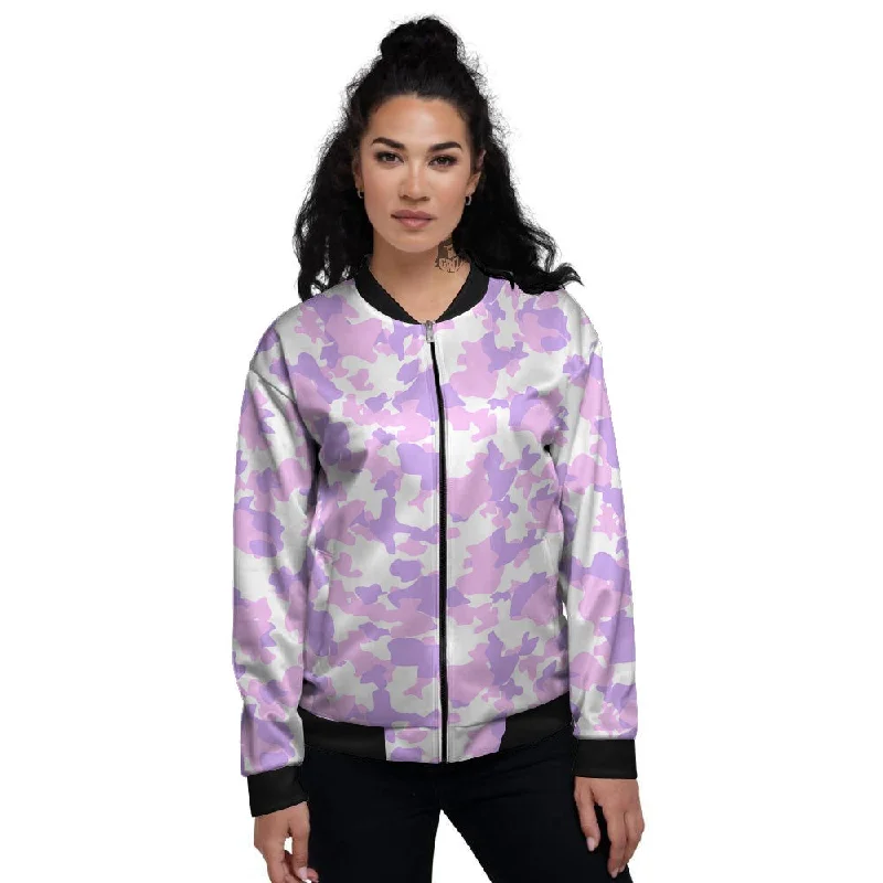 Camouflage Purple Pastel Print Women's Bomber Jacket