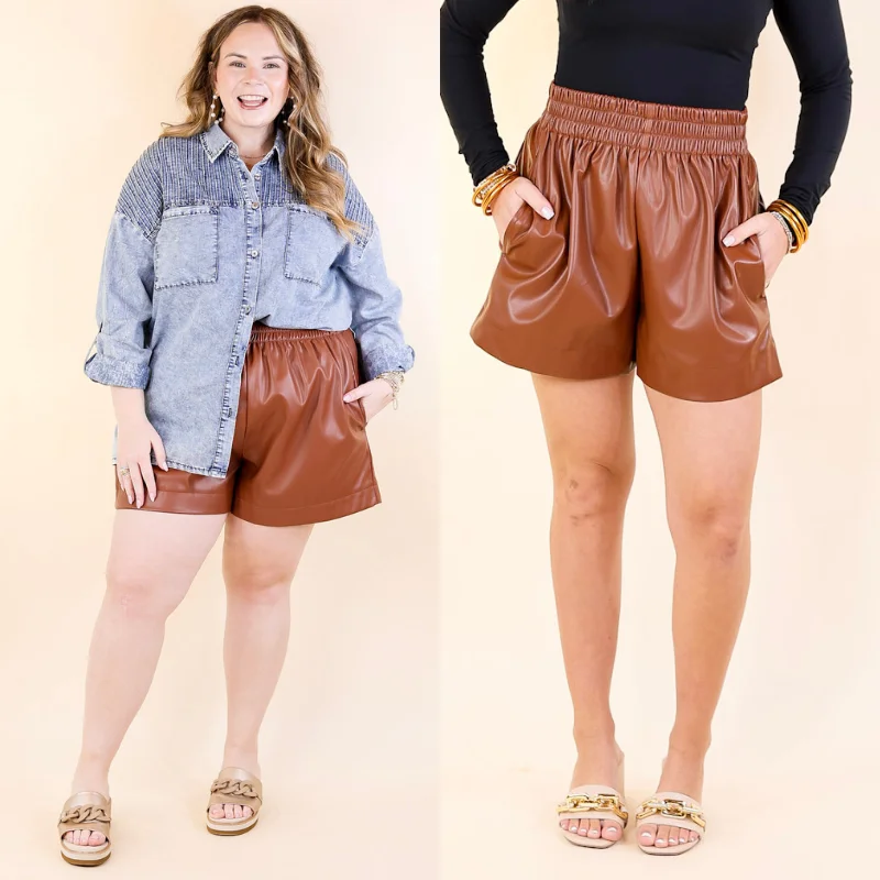 Making a Statement Faux Leather Shorts in Brown