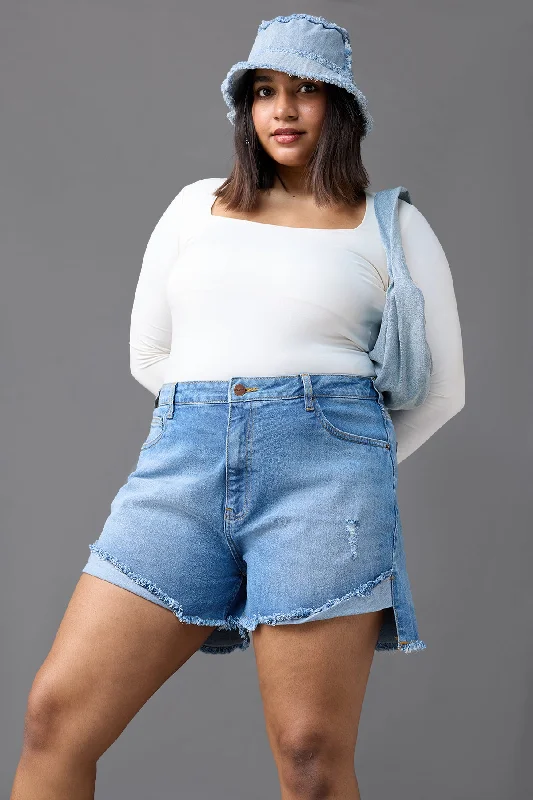 Midday Sky Curve Denim Shorts