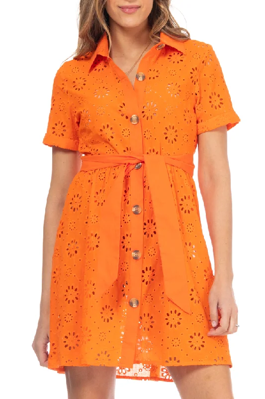 Garenia Orange Dress with Perforated Embroidery