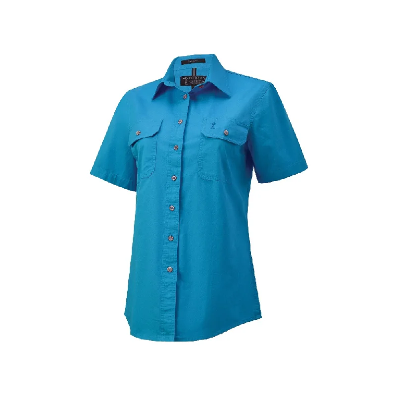 Ritemate Womens Pilbara Open Front Short Sleeve Shirt RM600BTS - Azure