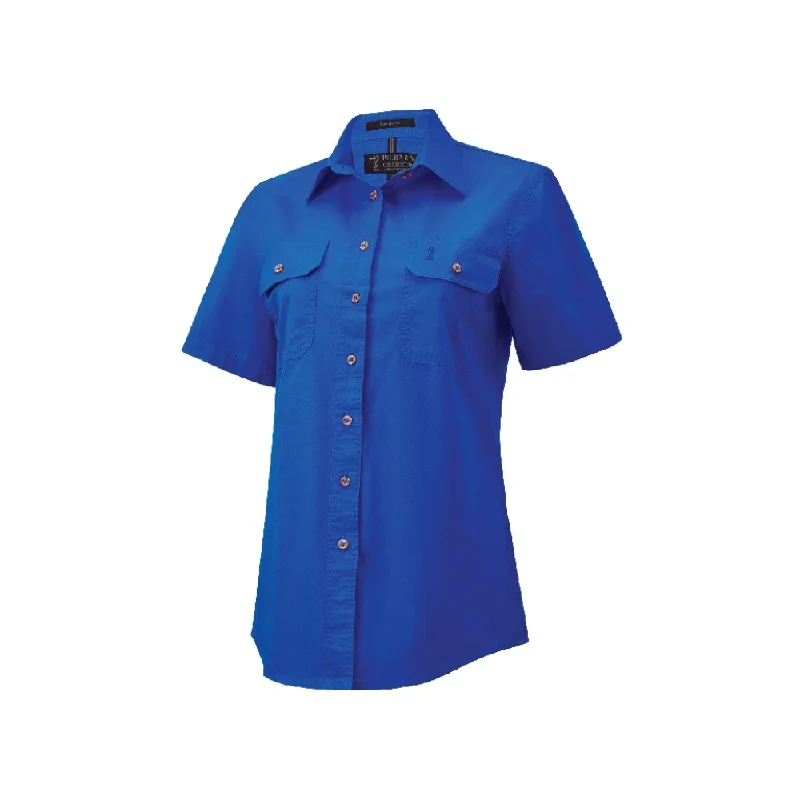 Ritemate Womens Pilbara Open Front Short Sleeve Shirt RM600BTS - Cobalt Blue