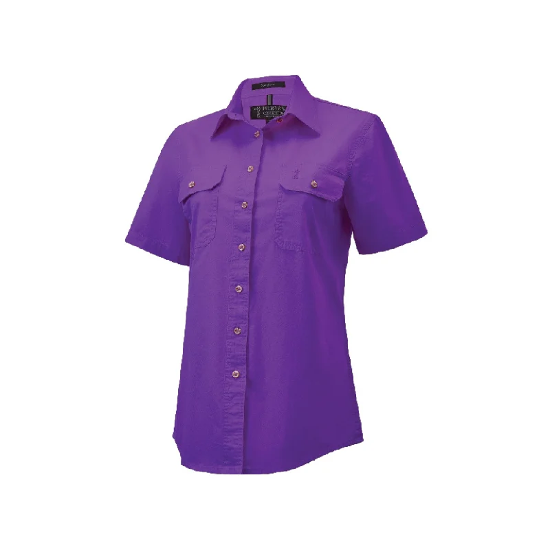 Ritemate Womens Pilbara Open Front Short Sleeve Shirt RM600BTS - Purple