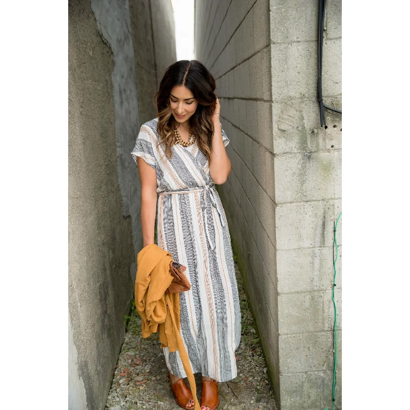 Striped Tie Wrap Maxi