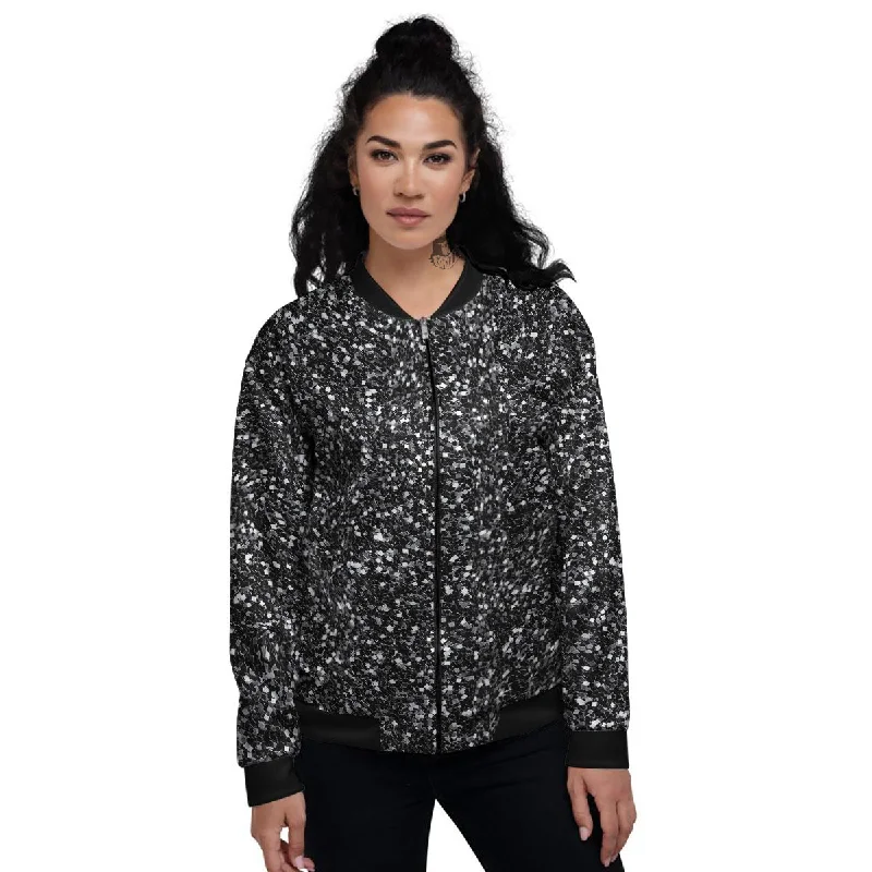 Artwork Black Glitter Print Women's Bomber Jacket