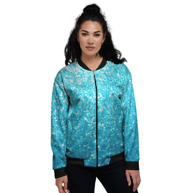 Artwork Blue Glitter Print Women's Bomber Jacket