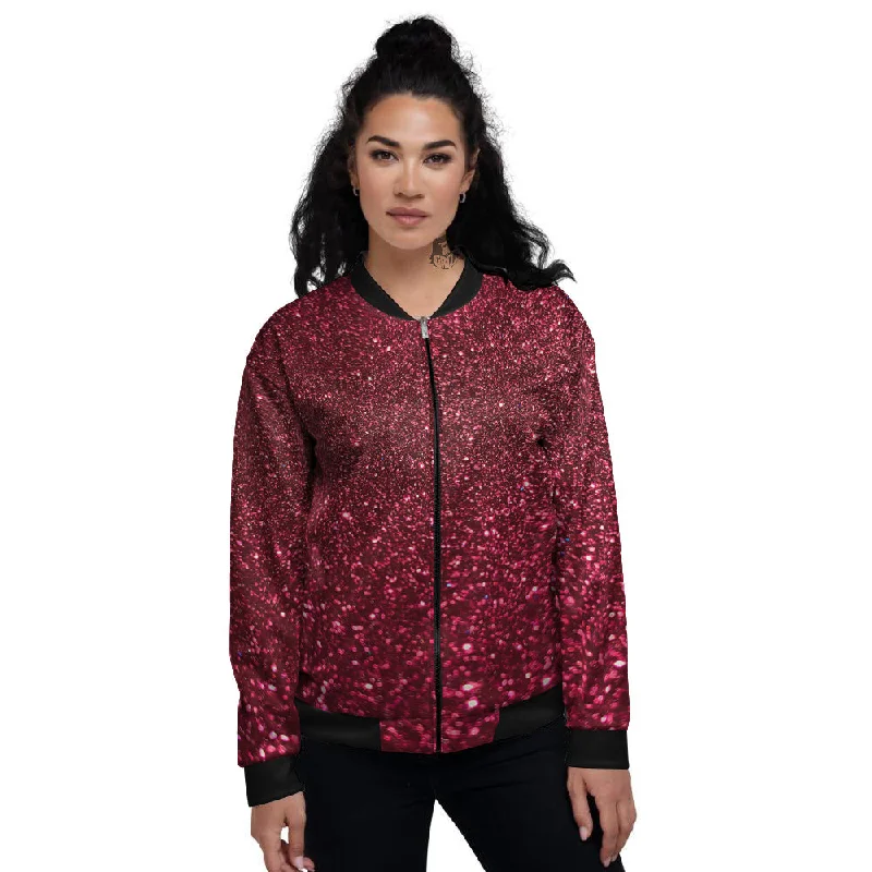 Artwork Burgundy Glitter Print Women's Bomber Jacket