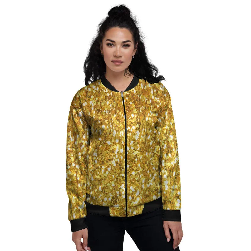 Artwork Glitter Gold Print Women's Bomber Jacket