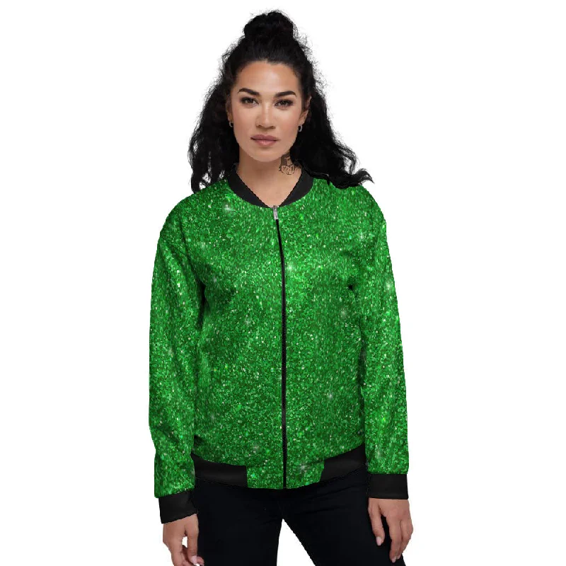 Artwork Glitter Green Print Women's Bomber Jacket