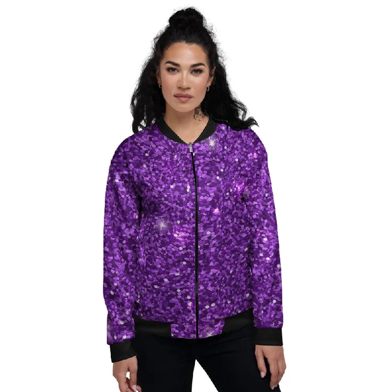 Artwork Glitter Purple Print Women's Bomber Jacket