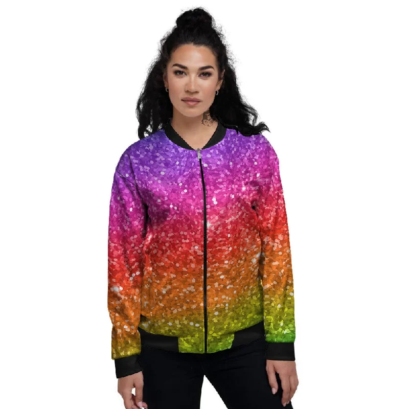 Artwork Rainbow Glitter Print Women's Bomber Jacket