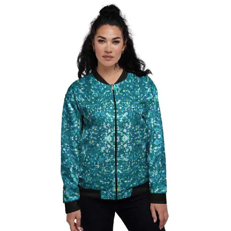 Artwork Teal Glitter Print Pattern Women's Bomber Jacket