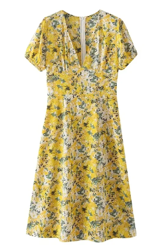 Alira Yellow Printed Floral Dress