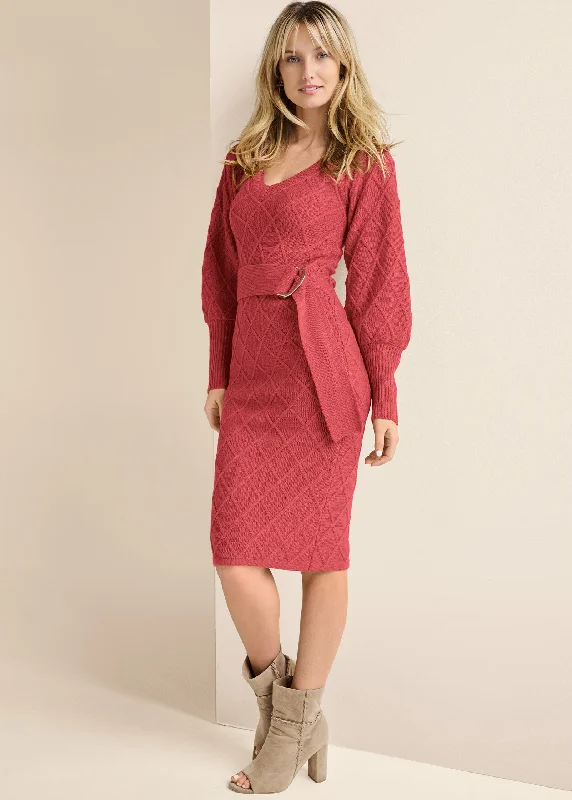 Belted Midi Sweater Dress  - Baked Apple