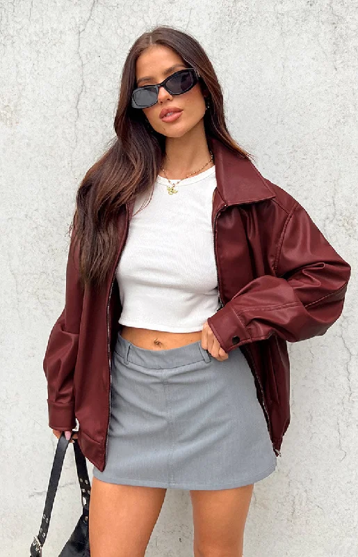 Abbi PU Red Bomber Jacket