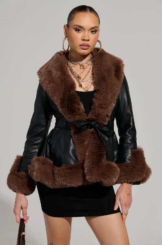 AZALEA WANG FAUX FUR TRIM PEPLUM MOTO